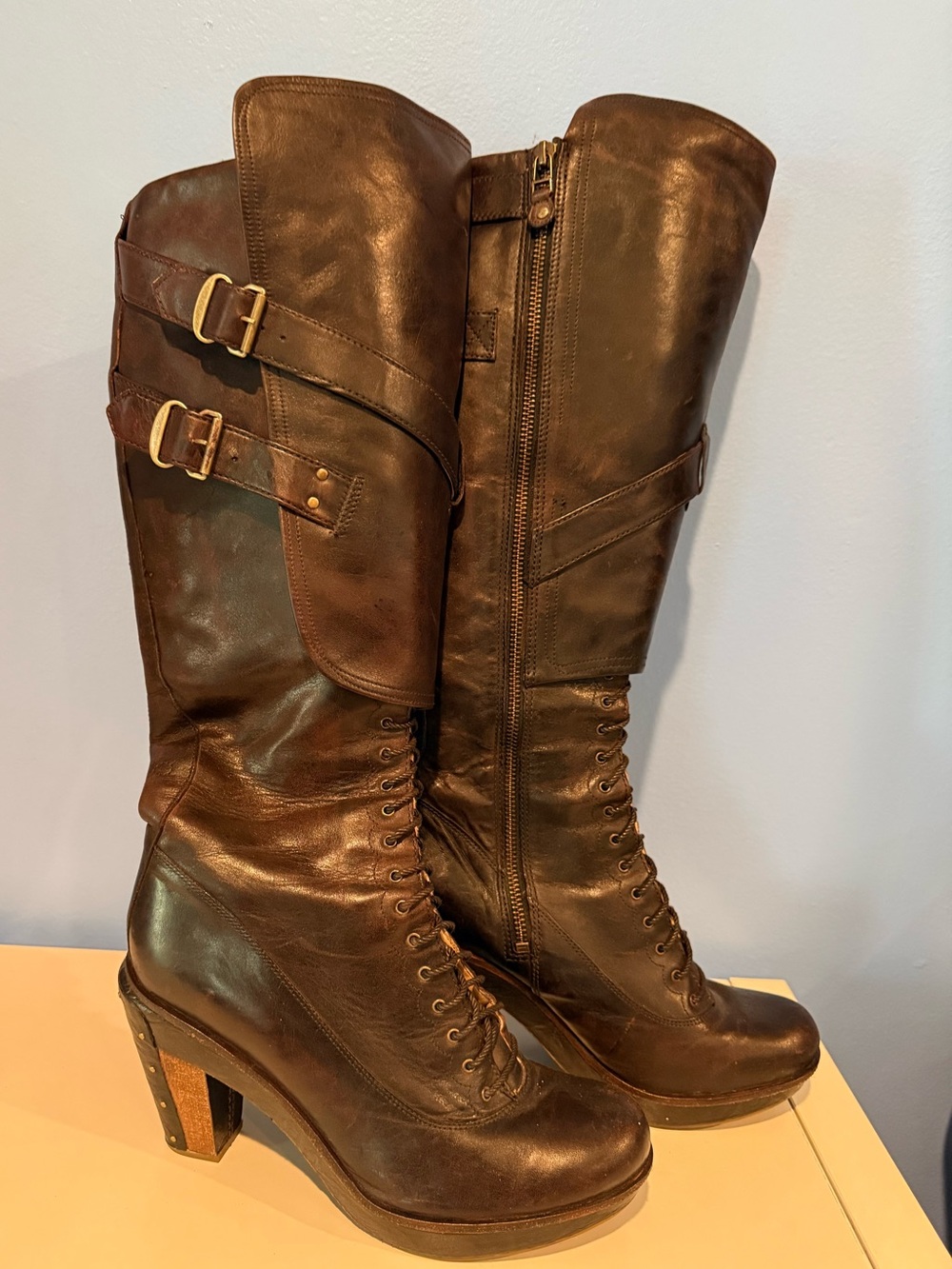 Timberland Boot Company Marge Wood Tall Leather Lace Up Womens Boots 25682  Sz9